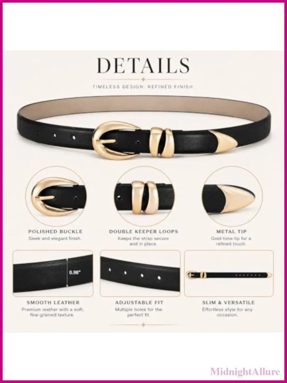 Faux Leather Belt with Gold Buckle for Women Adjustable Jeans Dress